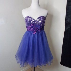 Neblon vintage formal cocktail dress purple chiffon hand sewn sequence size smal